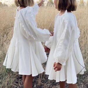 CHLOE and AMELIE Girls Cream Ruffle Long-Sleeve Dress